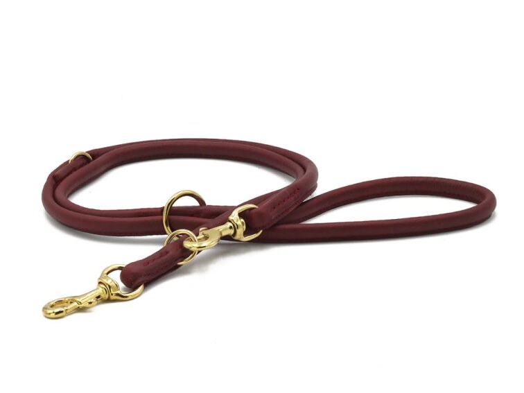 !!!Kožené vodítko kulaté bordó/zlaté kování