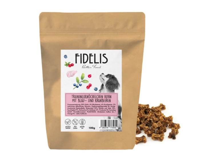 Fidelis Tréninkové kostičky kuřecí s borůvkami a brusinkami 100 g