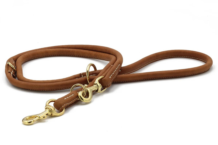 !!!Kožené vodítko kulaté hnědé/zlaté kování
