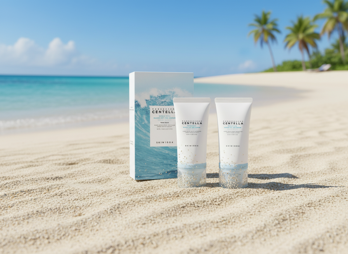 SKIN1004 - MADAGASCAR CENTELLA HYALU CICA WATER FIT SUN SERUM TWIN PACK - Ultralehké hydratační opalovací sérum pro každodenní ochranu pleti SPF 50+ PA++++ dvojbalení 2 x 50 ml