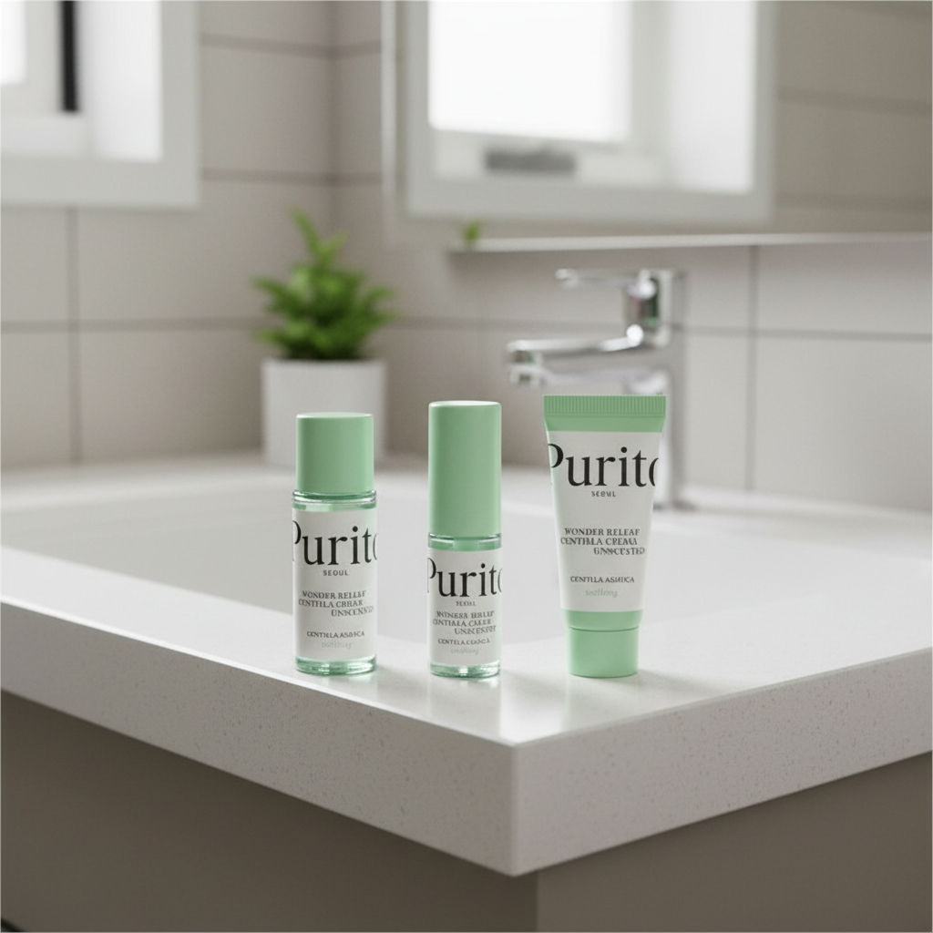 PURITO SEOUL – WONDER RELEAF CENTELLA MINI KIT UNSCENDED – Zklidňující mini sada s Centella Asiatica pro citlivou pleť bez parfemace