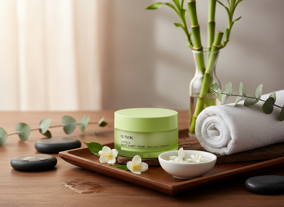 iUNIK - CENTELLA RELIEF SORBET CREAM - Chladivý zklidňující krém s centellou pro citlivou a přehřátou pleť 50 ml