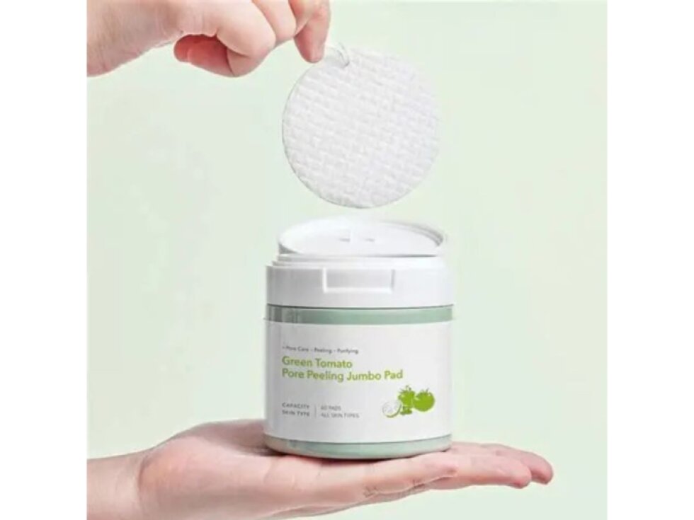 SUNGBOON EDITOR - GREEN TOMATO PORE PEELING JUMBO PAD - Peelingové tampony se zeleným rajčetem pro hloubkové čištění pórů a sjednocení pleti 60 ks