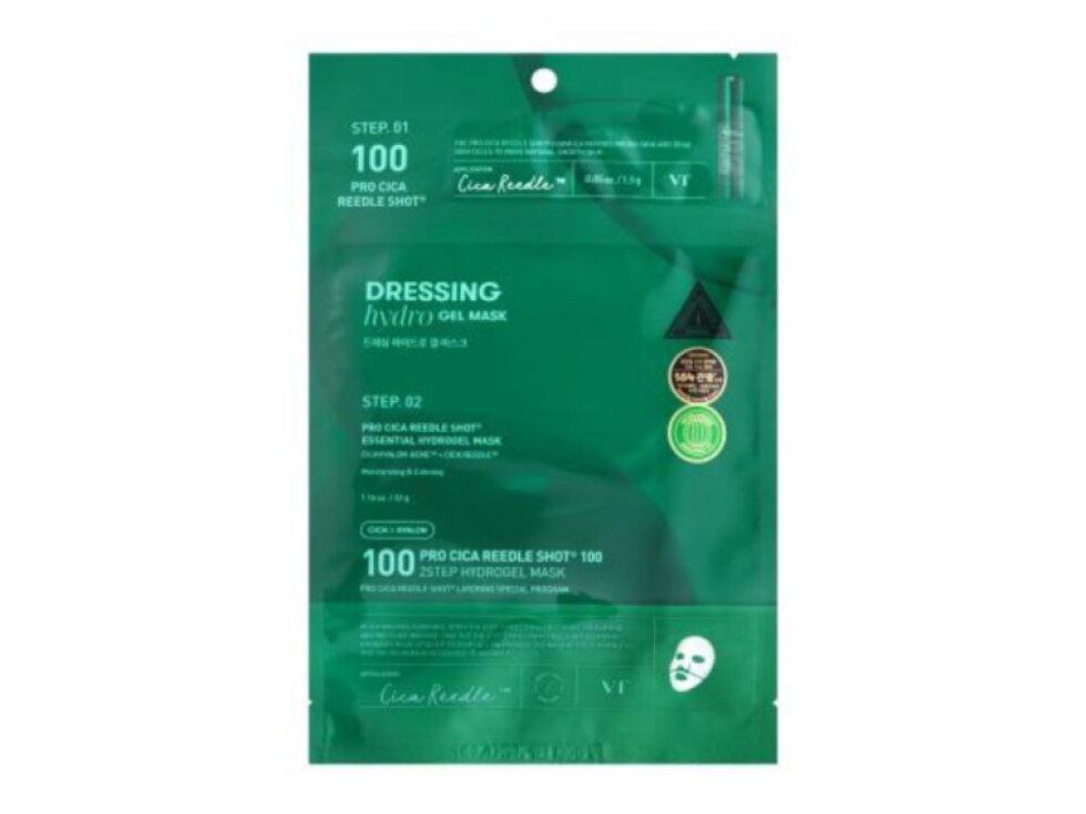 VT - PRO CICA REEDLE SHOT 100 2 STEP HYDROGEL MASK - Zklidňující a regenerační 2 kroková hydrogelová maska s mikro jehličkovým sérem 1,5 g a 33 g