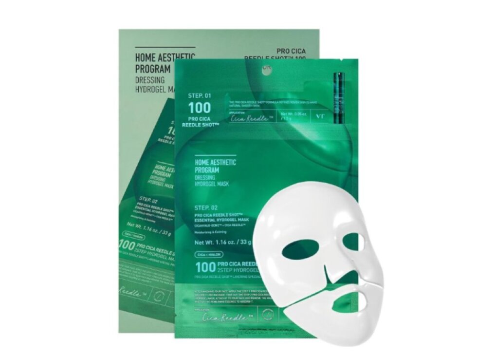 VT - PRO CICA REEDLE SHOT 100 2 STEP HYDROGEL MASK - Zklidňující a regenerační 2 kroková hydrogelová maska s mikro jehličkovým sérem 1,5 g a 33 g
