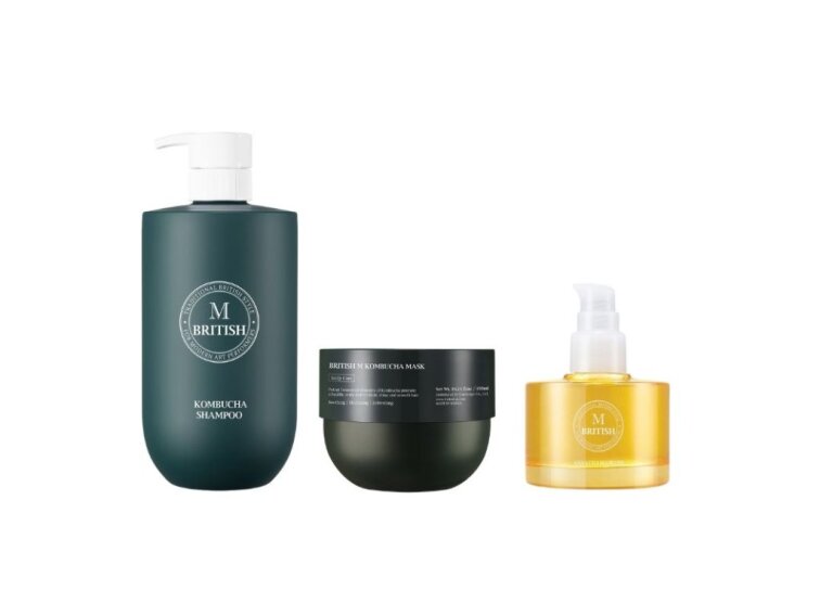 BRITISH M - KOMPLETNÍ VLASOVÝ RITUÁL - Kombucha šampon, kondicionér a anato oil 3 produikty