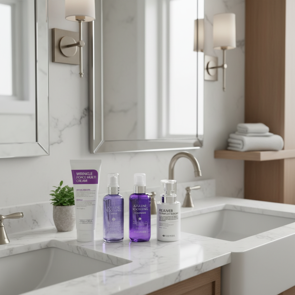 CELL BY CELL - ANTI-AGE SET AZULENE - Luxusní protivrásková sada s azulenem, peptidy a kolagenem 4 produkty