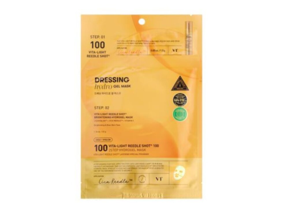VT - VITA-LIGHT REEDLE SHOT 100 2 STEP HYDROGEL MASK - 2 kroková hydrogelová maska s mikro jehličkovým sérem pro rozjasnění pleti a vyrovnání tónu 1,5 g a 33 g