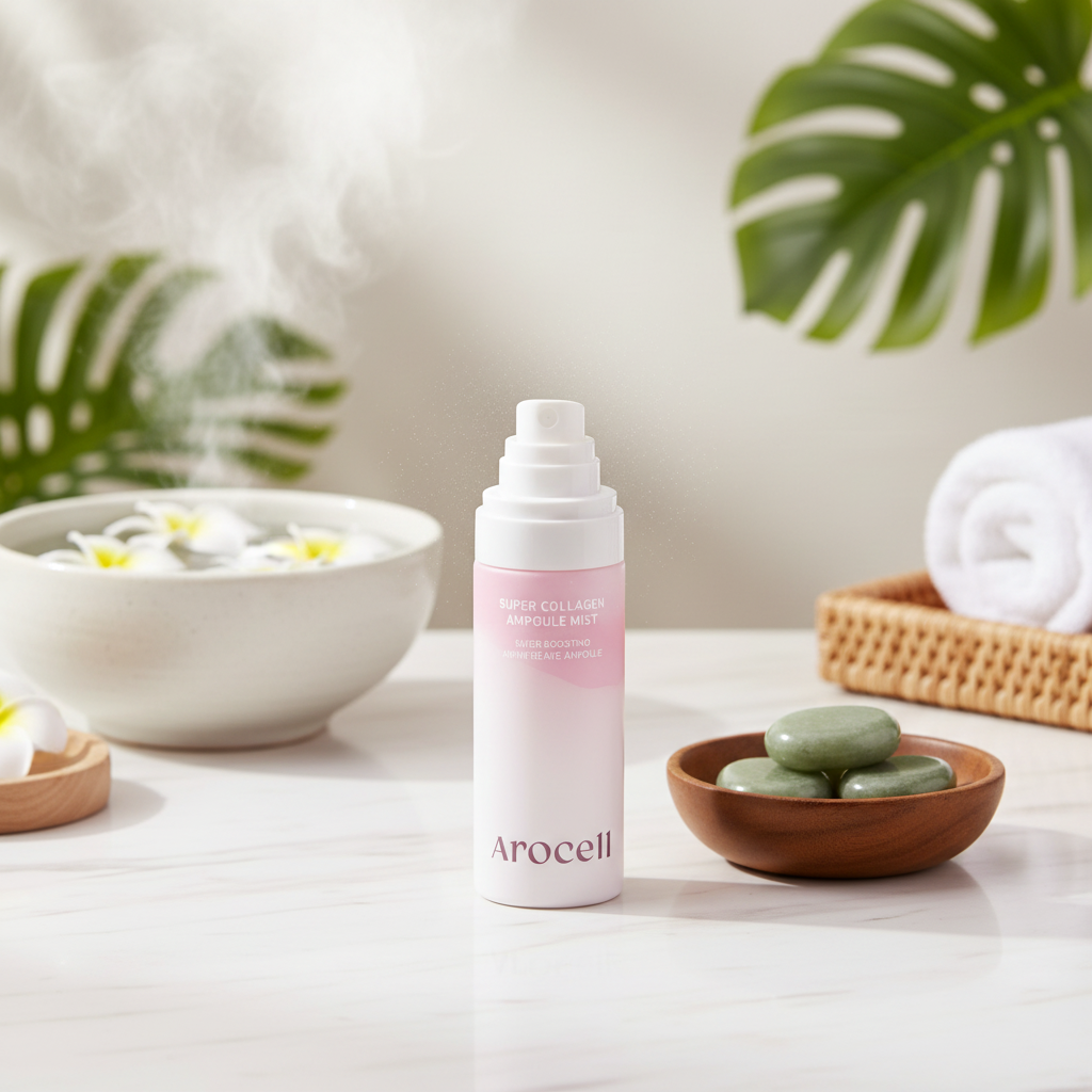 AROCELL - SUPER COLLAGEN AMPOULE MIST - Dvoufázové kolagenové sérum ve spreji pro plnější, zářivější a pevnější pleť již po prvním použití 80 ml