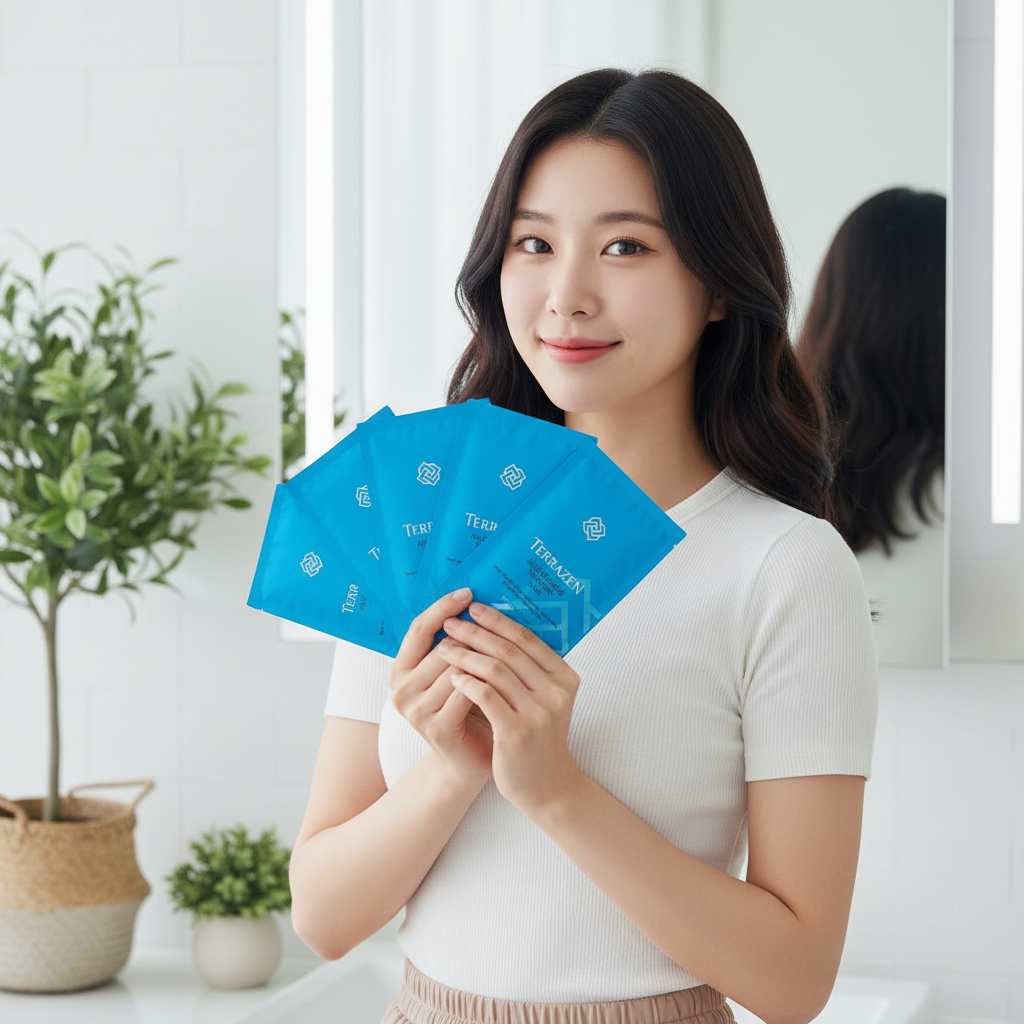 TERRAZEN - AQUA RECHARGE TREATMENT MASK - Hydratační textilní pleťová maska pro okamžité zklidnění a intenzivní hydrataci 27 ml