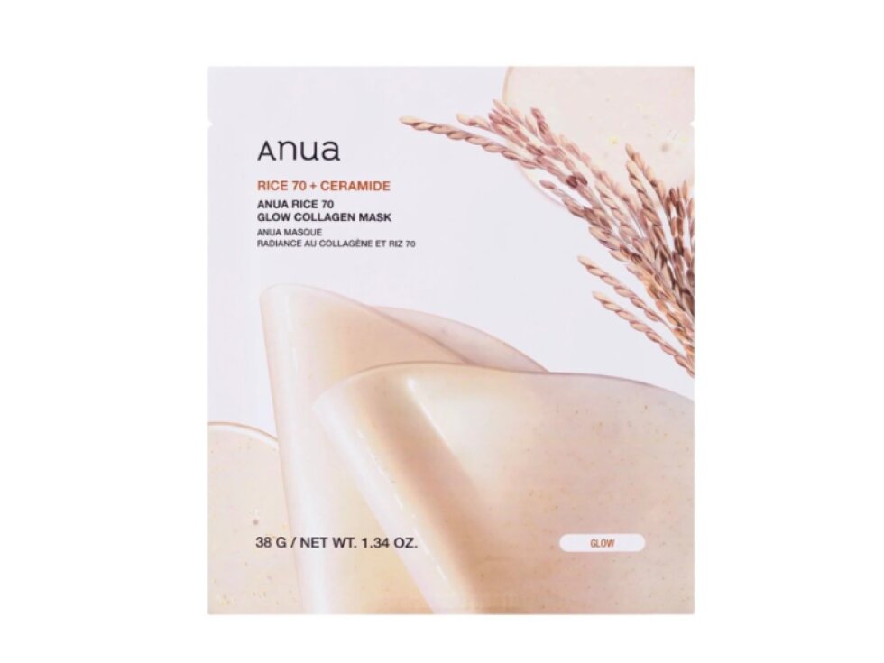 ANUA - RICE 70 GLOW COLLAGEN MASK - Vyživující a rozjasňující hydrogelová maska s 70 % extraktu z rýže, kolagenem a ceramidy 38 ml