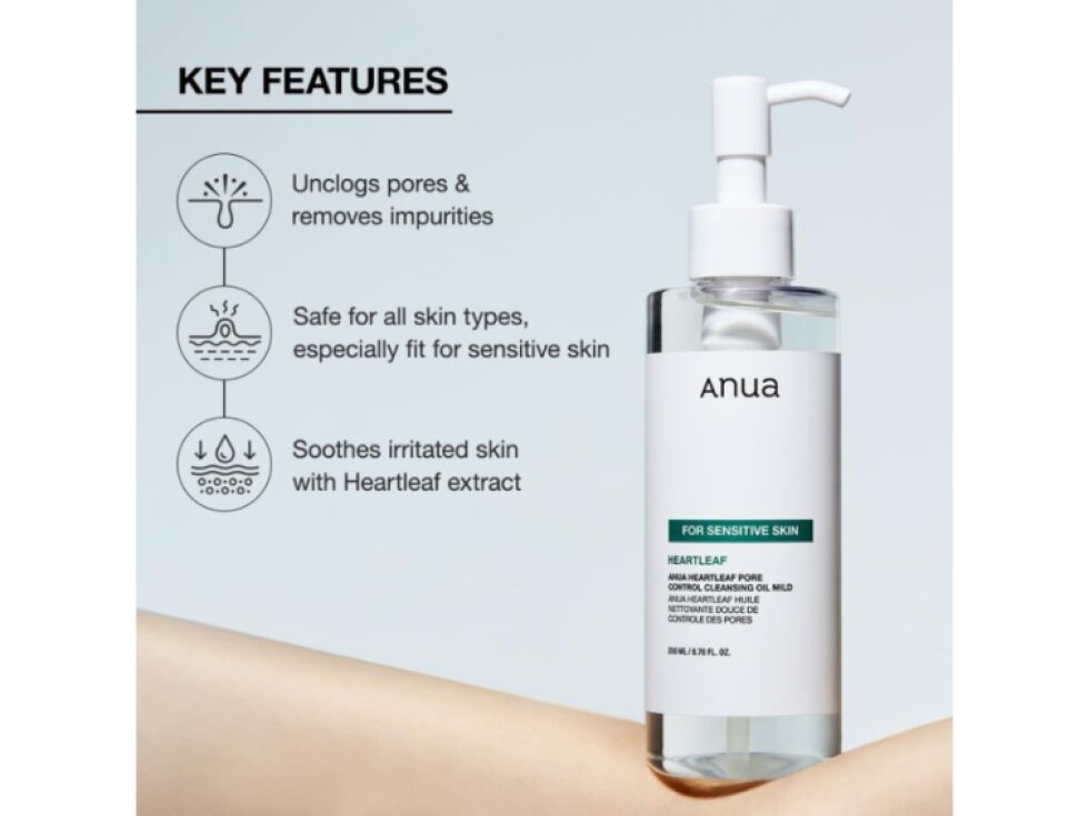 ANUA - HEARTLEAF PORE CONTROL CLEANSING OIL MILD - Jemný čisticí olej s houttuynií srdčitou pro citlivou pleť 200 ml