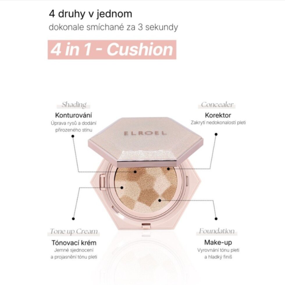Elroel - Blending Compact Cushion #25 Medium Beige - Multifunkční cushion make-up 4v1 12,5 ml
