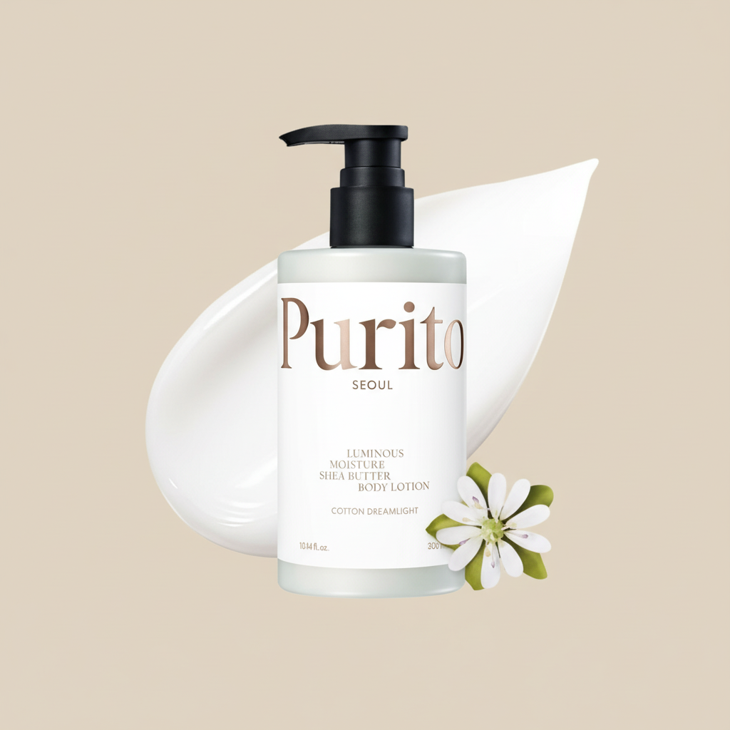 PURITO SEOUL - LUMINOUS MOISTURE SHEA BUTTER BODY LOTION COTTON DREAMLIGHT - Tělové mléko s bambuckým máslem a bavlněnou vůní 300 ml