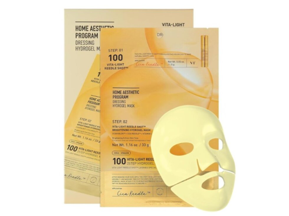 VT - VITA-LIGHT REEDLE SHOT 100 2 STEP HYDROGEL MASK - 2 kroková hydrogelová maska s mikro jehličkovým sérem pro rozjasnění pleti a vyrovnání tónu 1,5 g a 33 g