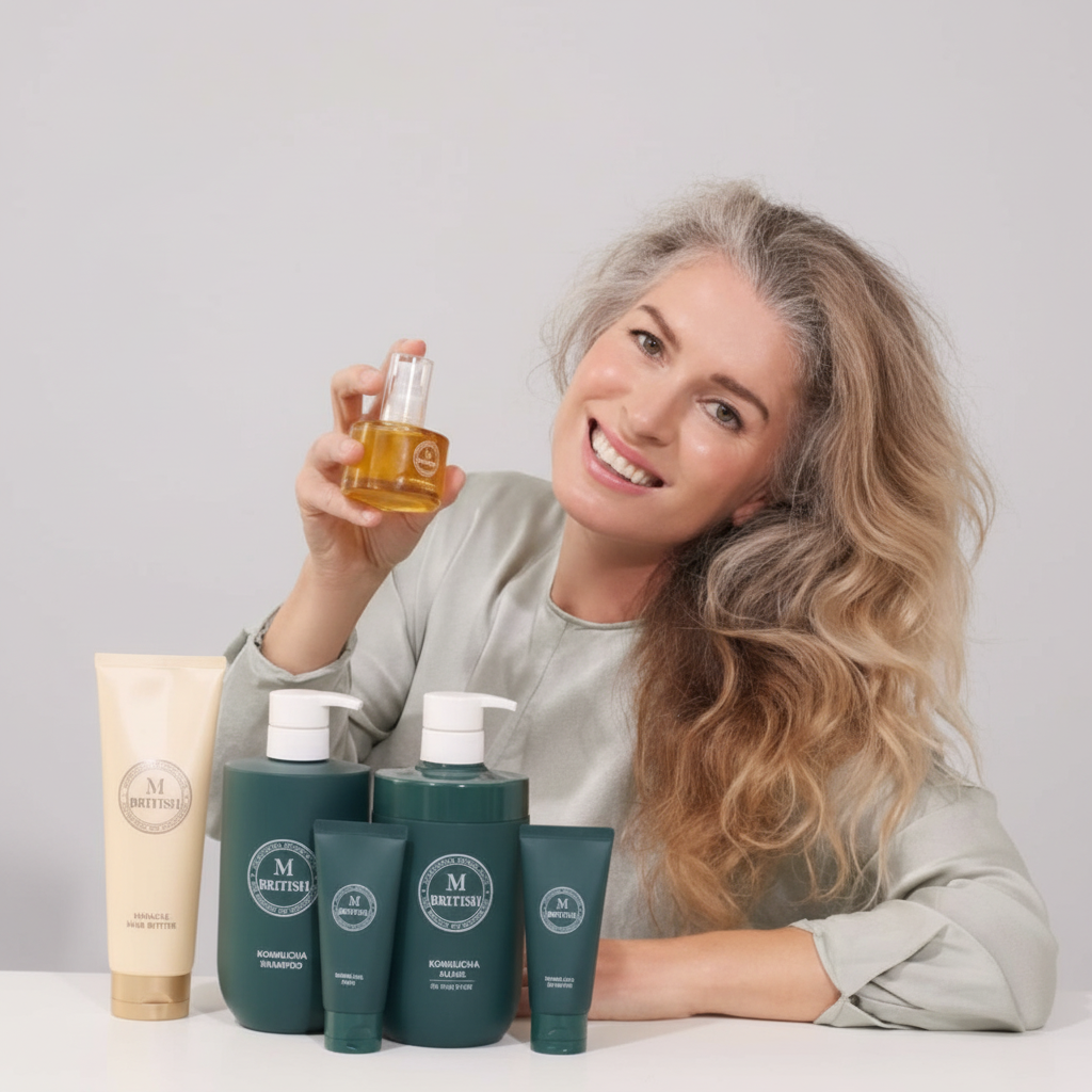 BRITISH M - ZÁKLADNÍ VLASOVÝ RITUÁL - Kombucha šampon, kombucha kondicionér a anato oil 3 produkty