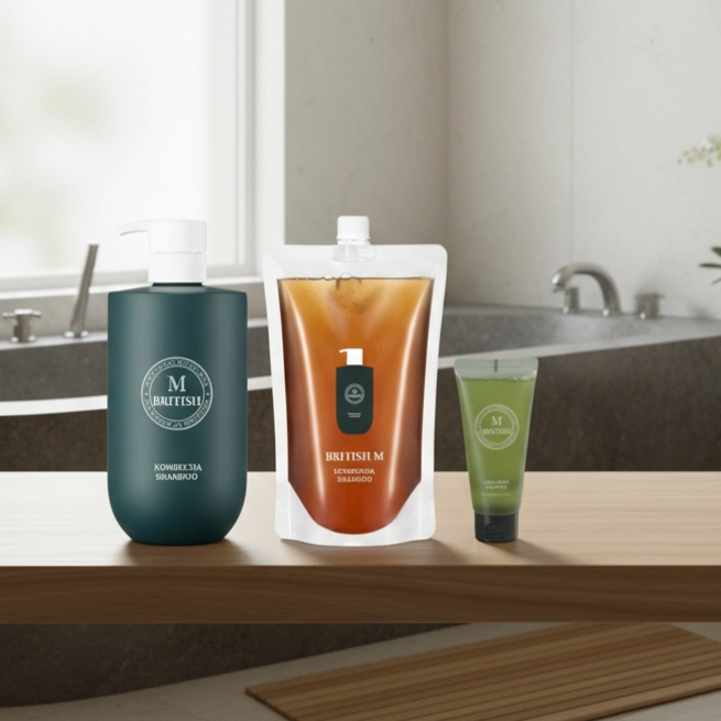 British M - Kombucha Shampoo plus Refill - Šampon bez silikonů proti vypadávání vlasů s náhradní náplní a MINI šampon Apple Mint zdarma