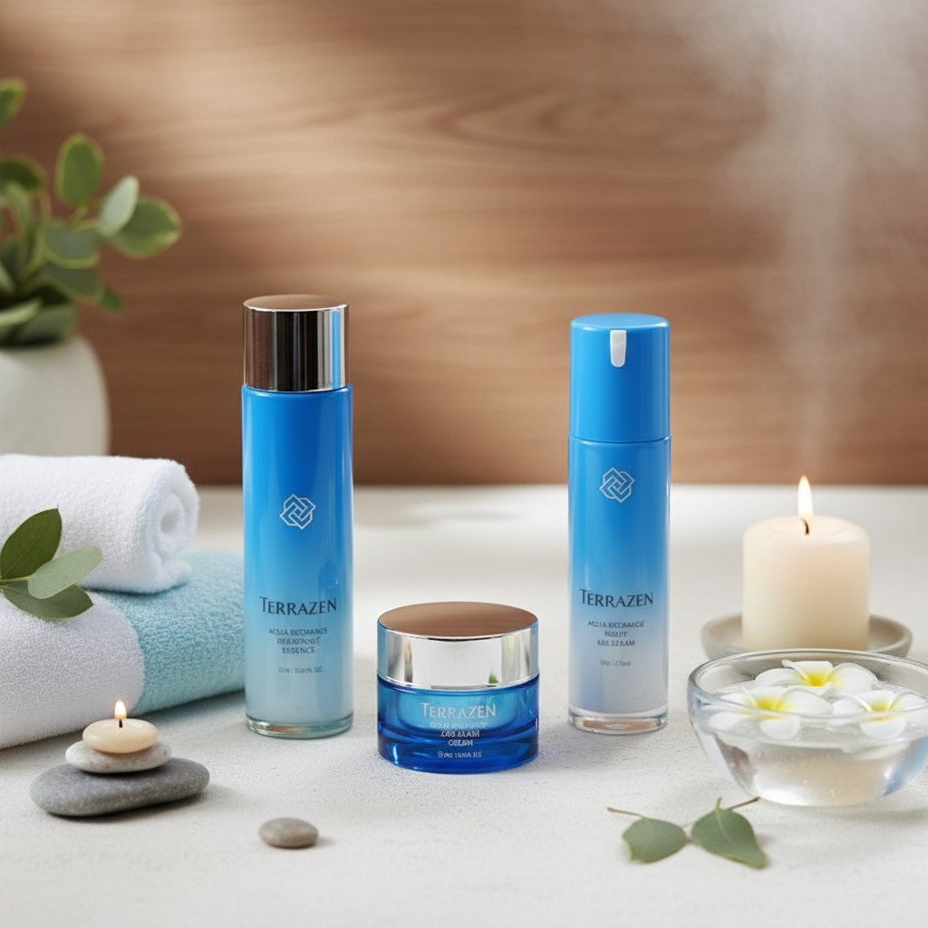 TERRAZEN - AQUA RECHEARGE SPECIAL SET - Hydratační dárková sada pro okamžitý komfort, obnovu bariéry a dlouhodobou hydrataci pleti 3 ks Limitovaná edice