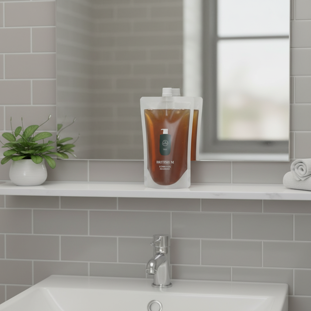 Korejský vlasový šampon BRITISH M Kombucha – náhradní náplň bez silikonů 750 ml