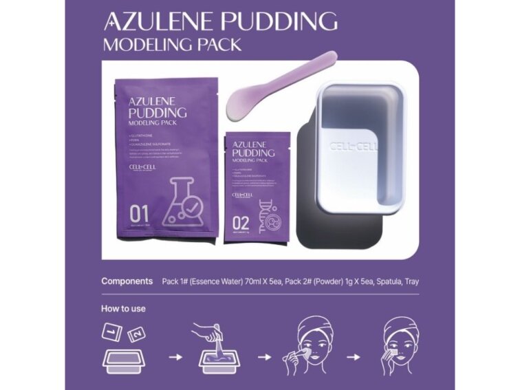 CELL BY CELL - AZULENE PUDDING MODELING MASK - SOS zklidňující pudding maska s azulénem, PDRN a glutathionem 5 masek