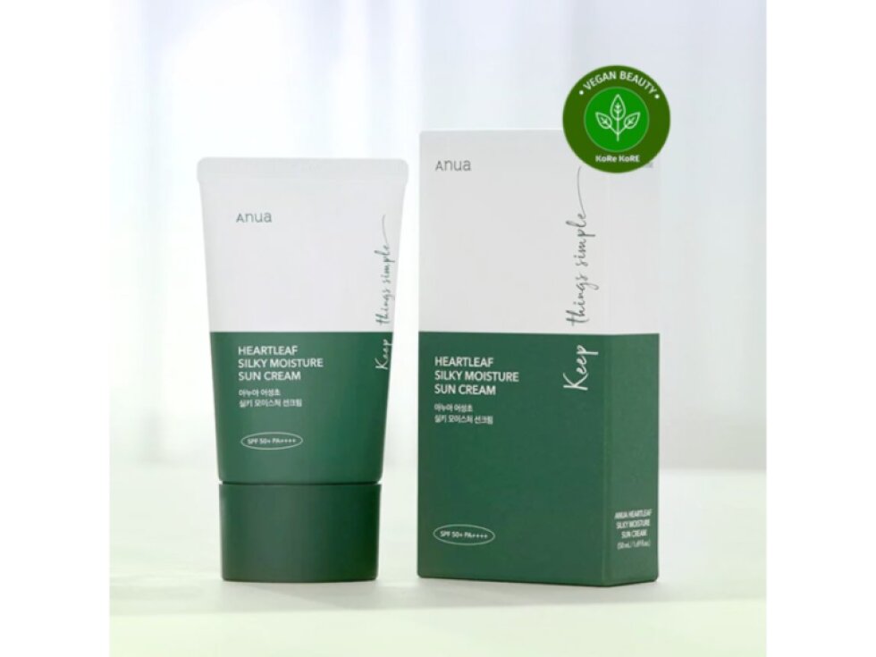 ANUA - HEARTLEAF SILKY MOISTURE SUNCREAM - Opalovací krém s houttuynií srdčitou SPF 50+ PA++++ 50 ml