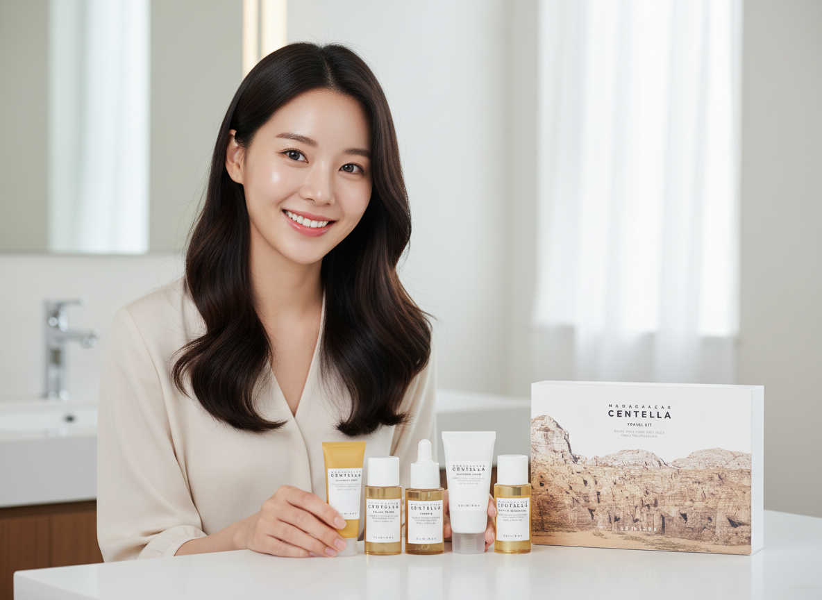 SKIN1004 - MADAGASCAR CENTELLA TRAVEL KIT - Cestovní sada se zklidňující Centellou pro kompletní péči o pleť 5 miniatur