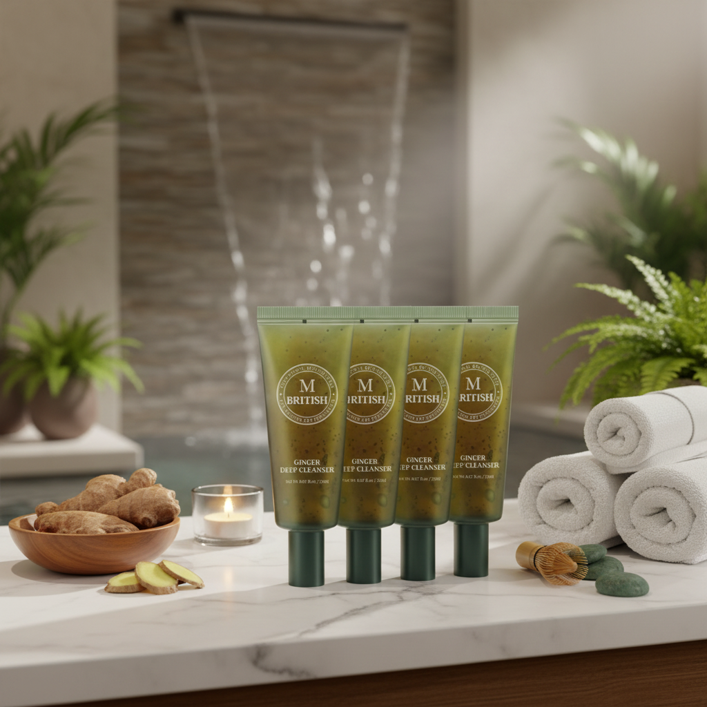 British M - Ginger Deep Cleanser - Hloubkově čisticí peelingový gel pro zdravou a vyváženou pokožku hlavy 20 ml × 4 ks