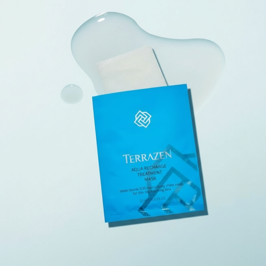 TERRAZEN - AQUA RECHARGE TREATMENT MASK - Hydratační textilní pleťová maska pro okamžité zklidnění a intenzivní hydrataci 27 ml