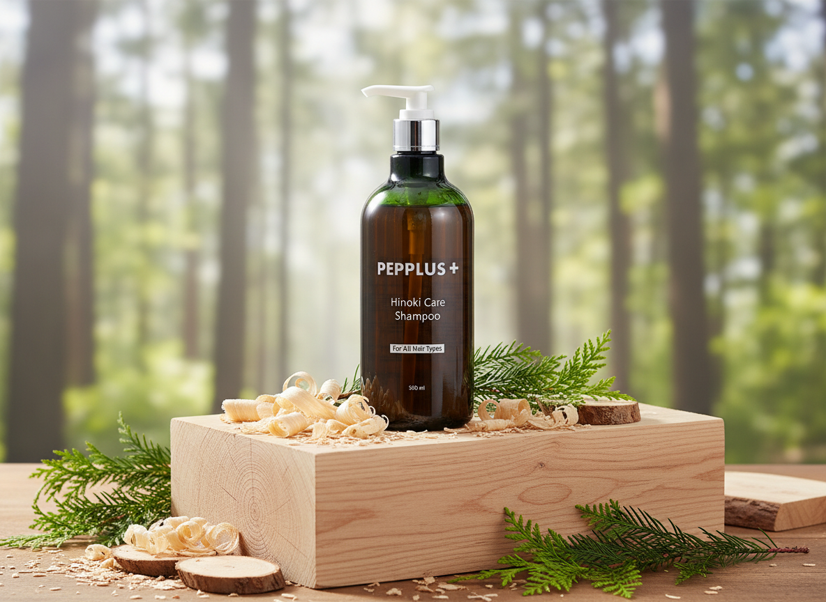 PEPPLUS+ - HINOKI CARE SHAMPOO - Zklidňující šampon s hinoki vodou pro zdravou pokožku hlavy a silnější vlasy 500 ml