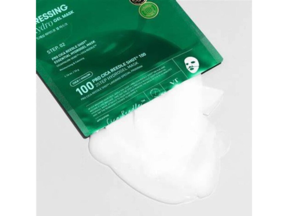 VT - PRO CICA REEDLE SHOT 100 2 STEP HYDROGEL MASK - Zklidňující a regenerační 2 kroková hydrogelová maska s mikro jehličkovým sérem 1,5 g a 33 g