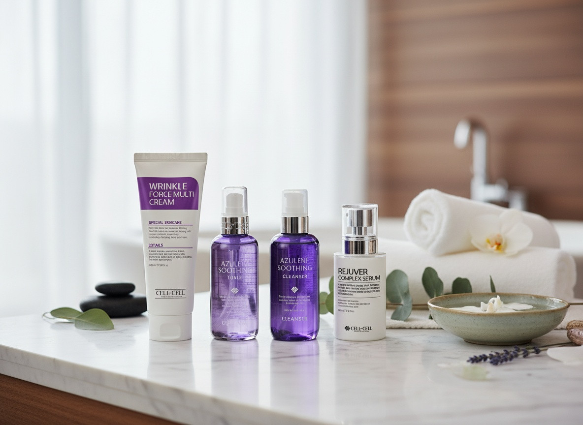 CELL BY CELL - ANTI-AGE SET AZULENE - Luxusní protivrásková sada s azulenem, peptidy a kolagenem 4 produkty