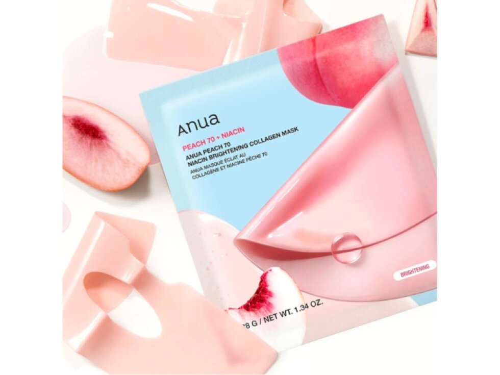 ANUA - PEACH 70 NIACIN BRIGHTENING COLLAGEN MASK - Rozjasňující hydrogelová maska s 70% extraktem z broskví, kolagenem a niacinamidem 38 ml