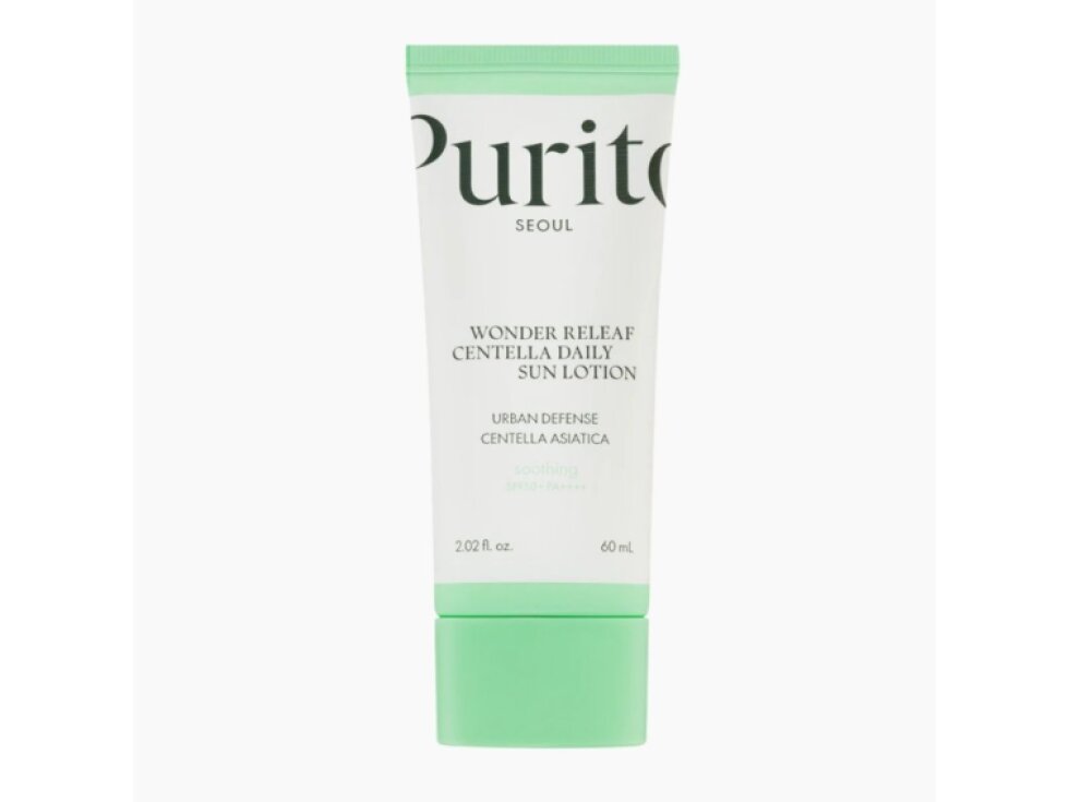 PURITO SEOUL - WONDER RELEAF CENTELLA DAILY SUN LOTION SPF50+ PA++++ - Denní zklidňující opalovací krém s Centellou pro citlivou pleť bez parfemace 60 ml