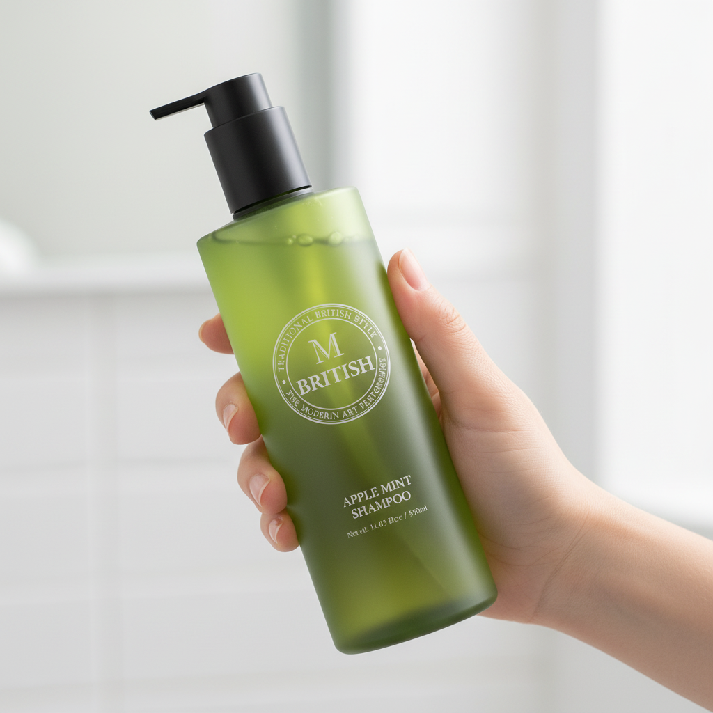 BRITISH M - APPLE MINT COOLING SHAMPOO - Korejský chladivý šampon pro mastnou pokožku hlavy 350 ml