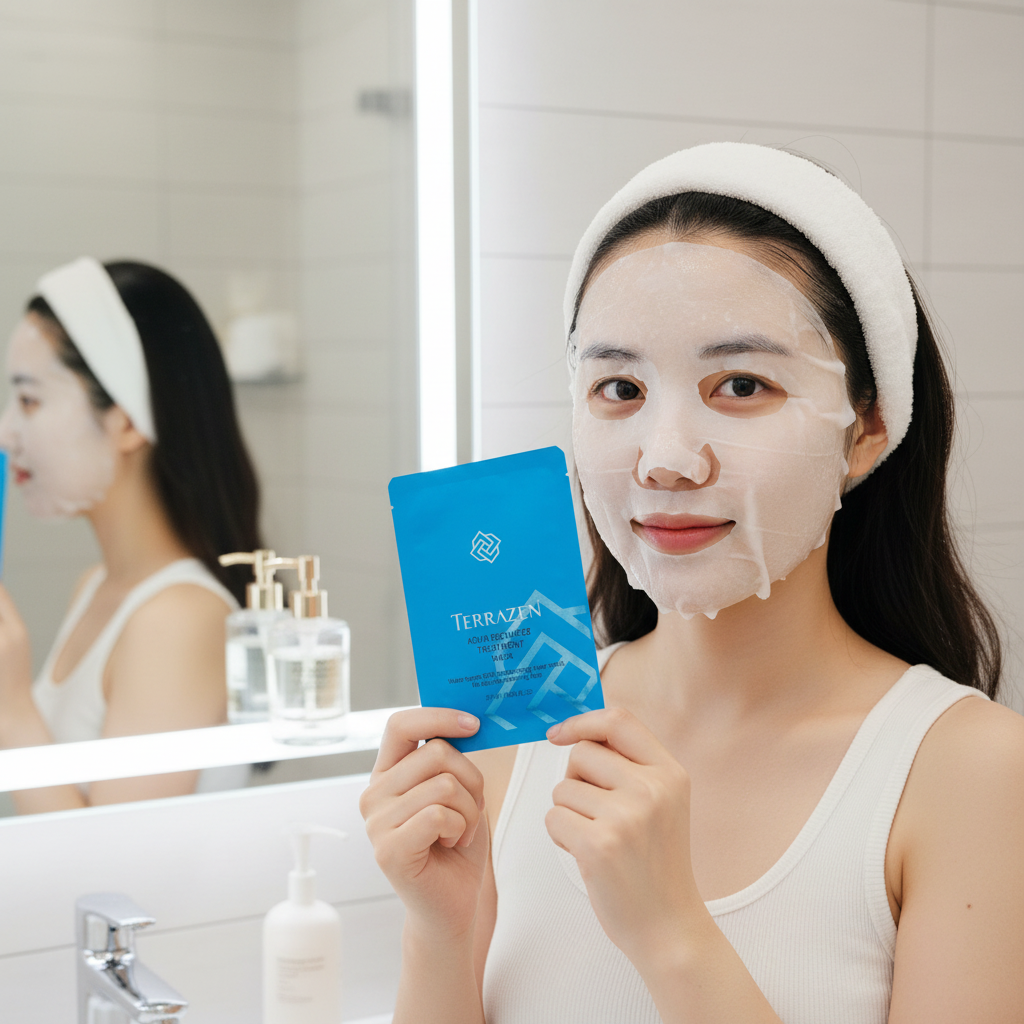 TERRAZEN - AQUA RECHARGE TREATMENT MASK - Hydratační textilní pleťová maska pro okamžité zklidnění a intenzivní hydrataci 27 ml