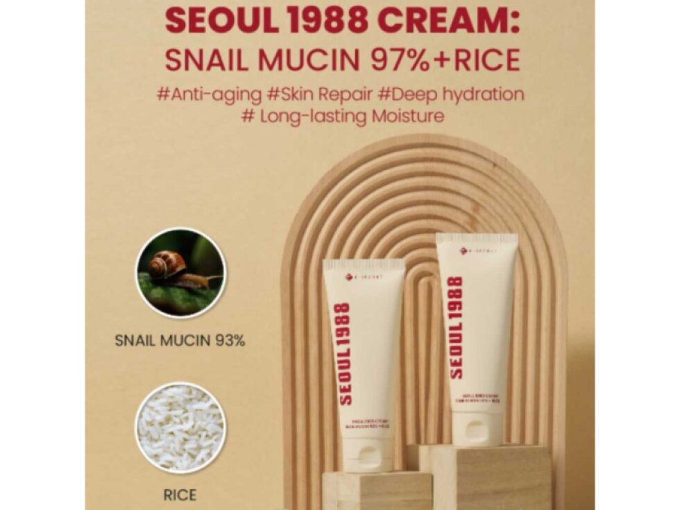 K-SECRET - SEOUL 1988 CREAM SNAIL MUCIN 93% + RICE - Regenerační a rozjasňující pleťový krém se 93 % šnečího mucinu a rýží 100 ml