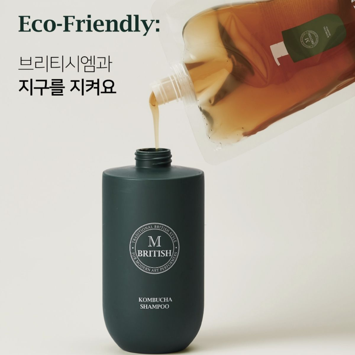 British M - Kombucha Shampoo plus Refill - Šampon bez silikonů proti vypadávání vlasů s náhradní náplní a MINI šampon Apple Mint zdarma nahradni napln