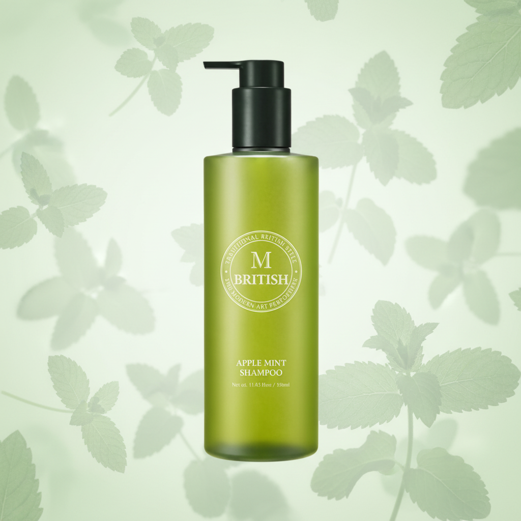 BRITISH M - APPLE MINT COOLING SHAMPOO - Korejský chladivý šampon pro mastnou pokožku hlavy 350 ml