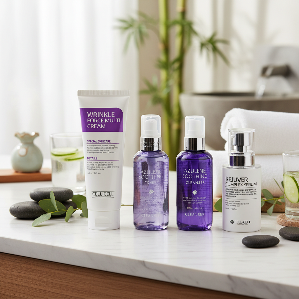 CELL BY CELL - ANTI-AGE SET AZULENE - Luxusní protivrásková sada s azulenem, peptidy a kolagenem 4 produkty