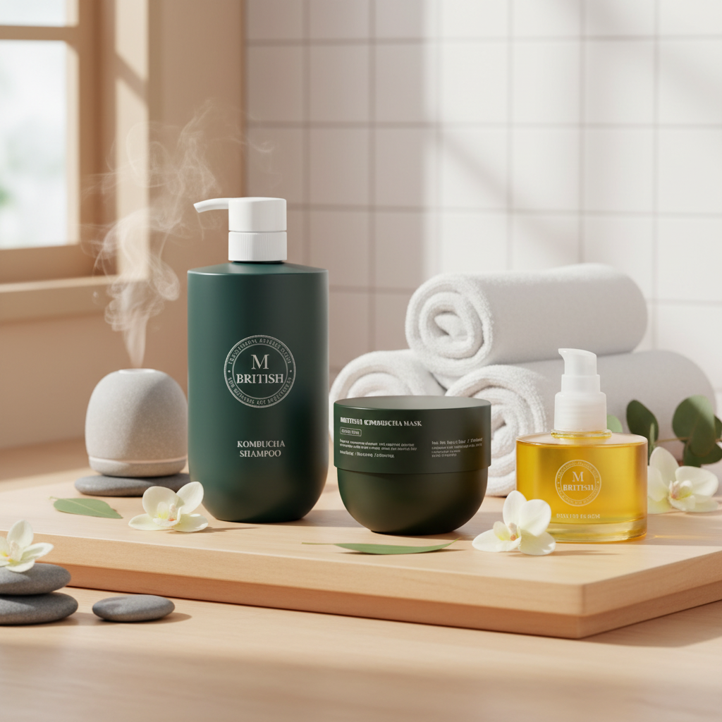 BRITISH M - ZÁKLADNÍ VLASOVÝ RITUÁL - Kombucha šampon, kombucha kondicionér a anato oil 3 produkty