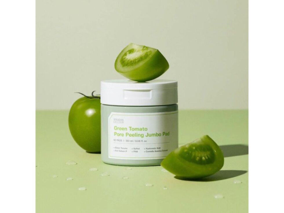 SUNGBOON EDITOR - GREEN TOMATO PORE PEELING JUMBO PAD - Peelingové tampony se zeleným rajčetem pro hloubkové čištění pórů a sjednocení pleti 60 ks