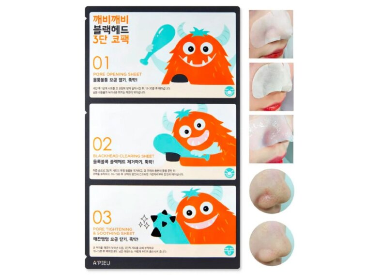 Apieu - Goblin Blackhead 3-Step Nose Pack - Tříkroková sada na odstranění černých teček a hloubkové čištění pórů