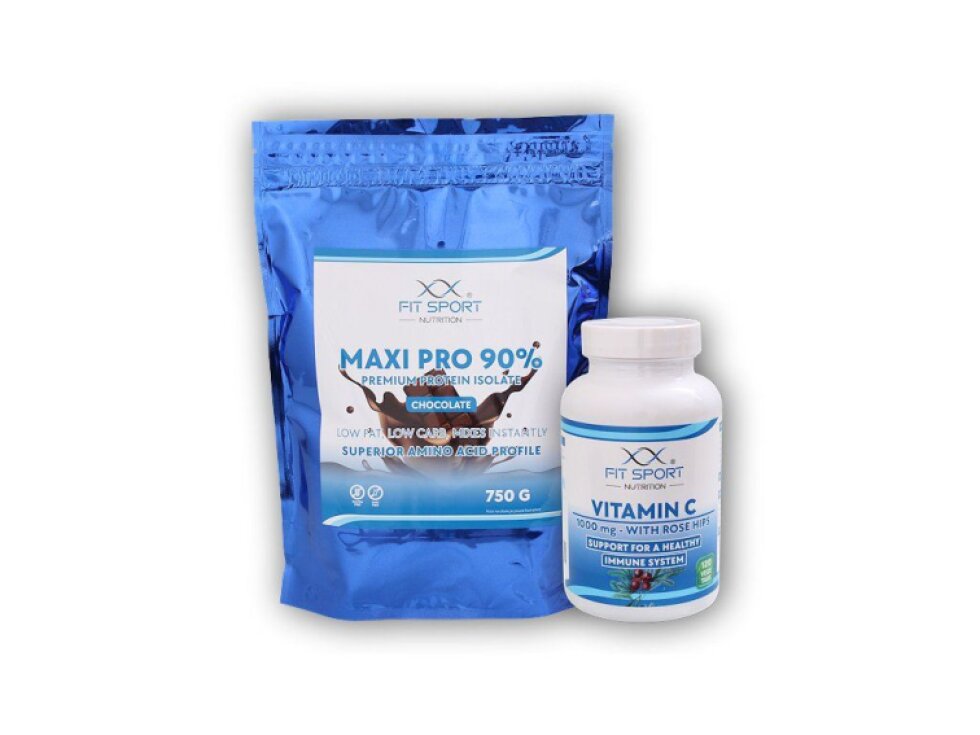 FitSport Nutrition Maxi Pro 90% 750g + Vitamin C 1000mg with Rose Hips 120 tablet
