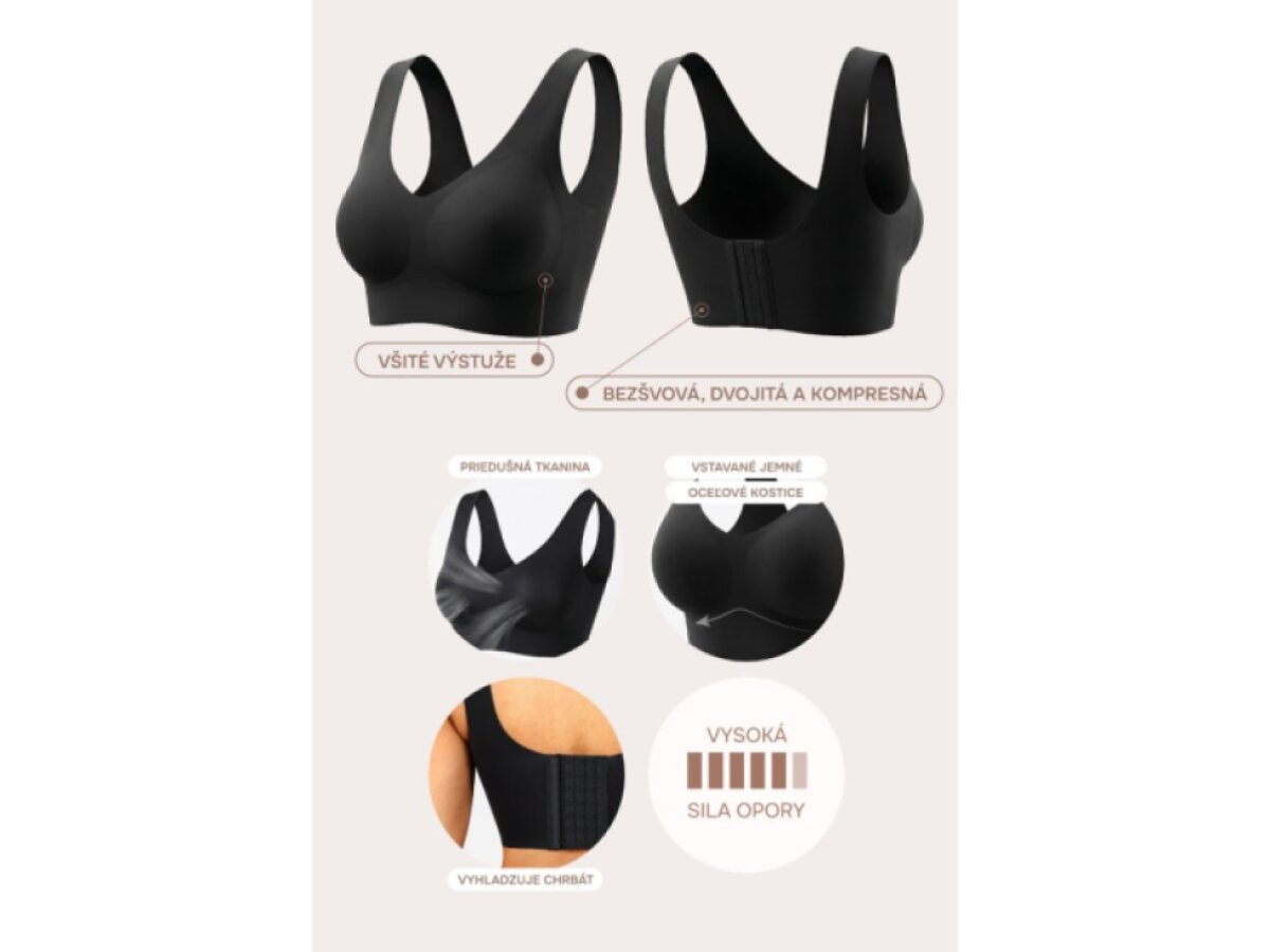 Bezšvová podprsenka tvarujúca chrbát, ČIERNA