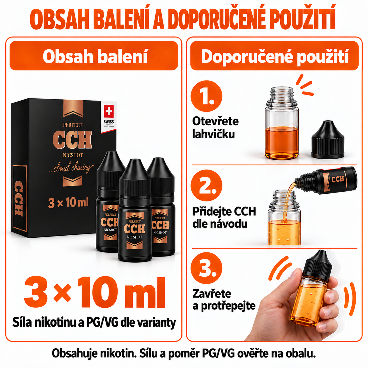 JustVape CCH NicShot (100VG/0PG) 3x10ml intenzita nikotinu 18mg