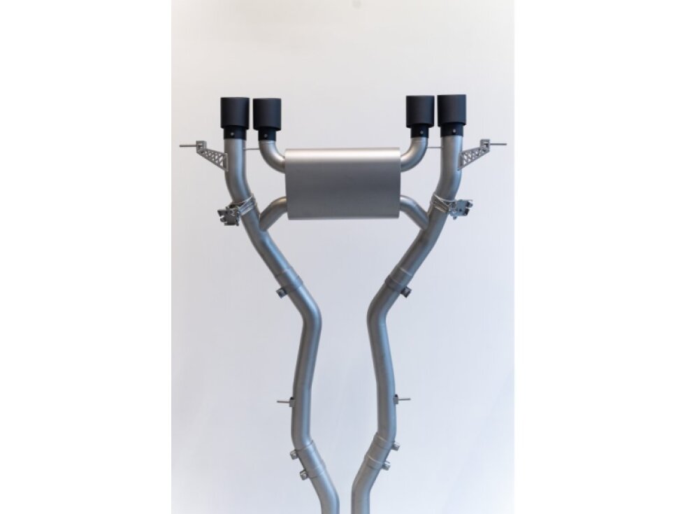 GTSPORTS OPF/GPFback výfuk 76mm BMW M3/M4 G8x - s rezonátorem / černé kulaté koncovky