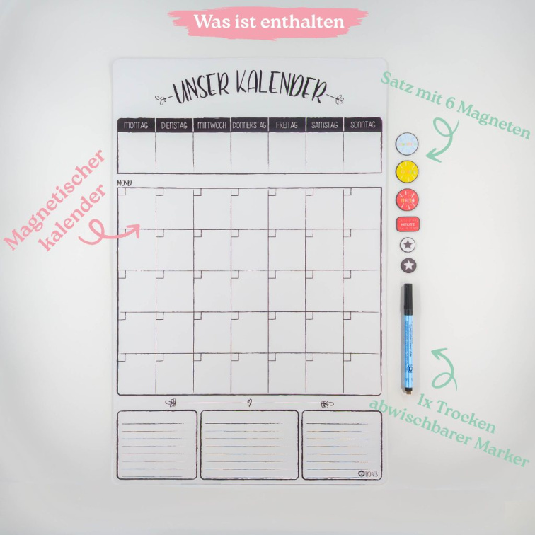 Magnetic Family Calendar - Monthly & Weekly Layout