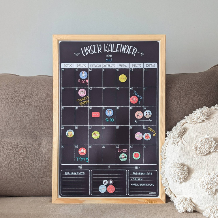 Magnetischer Familienkalender Schwarz – undatiert & wiederbeschreibbar
