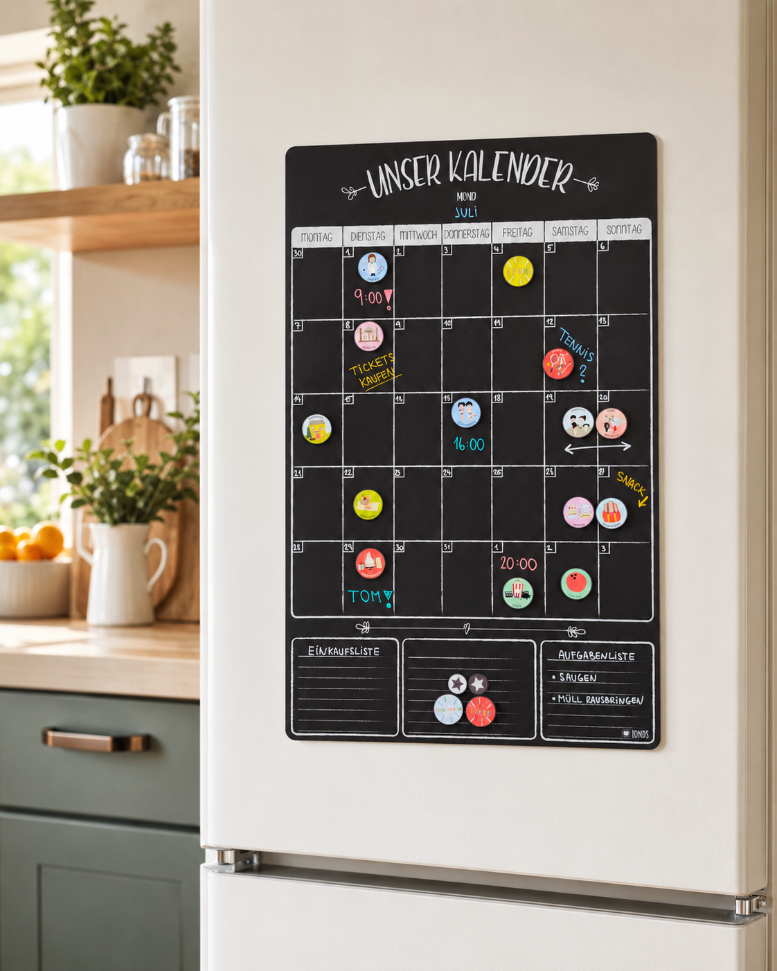Magnetischer Familienkalender Schwarz – undatiert & wiederbeschreibbar