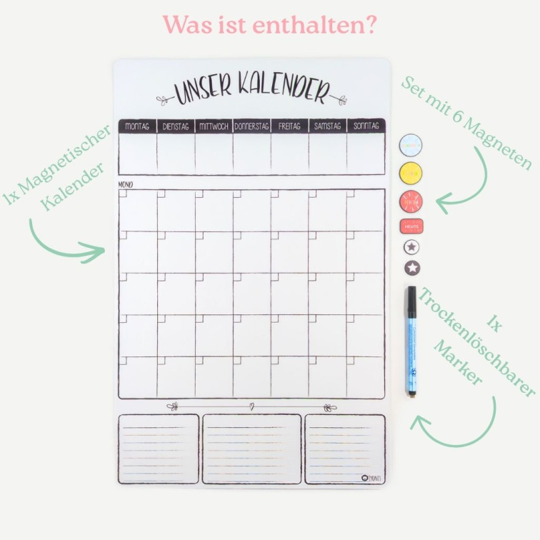 Magnetic Family Calendar - Monthly & Weekly Layout